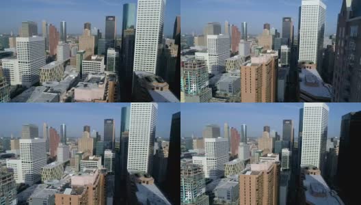 休斯敦上空，德州无人机在日出时俯瞰大都市市中心高清在线视频素材下载