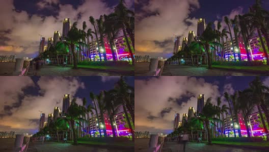 夜光照亮珠海市步行湾全景，4k时间流逝中国高清在线视频素材下载