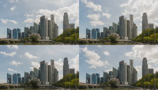 云和蓝天在市中心金融中心和新加坡河上的渡船上流逝高清在线视频素材下载