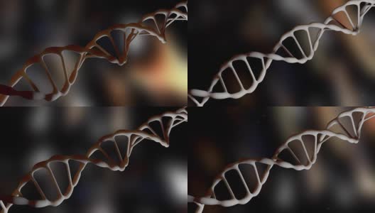 DNA。DNA链。摄像机在DNA分子周围飞行。基因工程的科学概念。飞行的粒子。现实的背景。3 d动画。高清在线视频素材下载