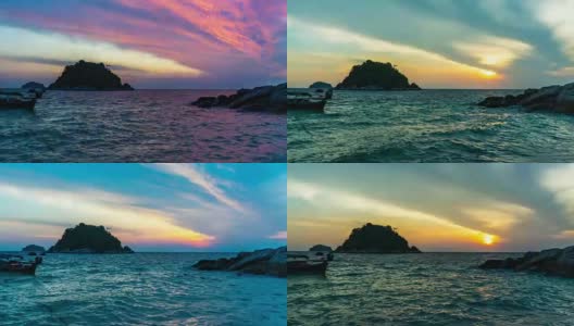 大海和日出在日出海滩，里皮岛，泰国，时间流逝视频高清在线视频素材下载