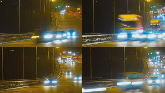 公路交通车辆在夜间时间流逝。汽车在桥上行驶的晚上时间流逝。4 k UHD高清在线视频素材下载