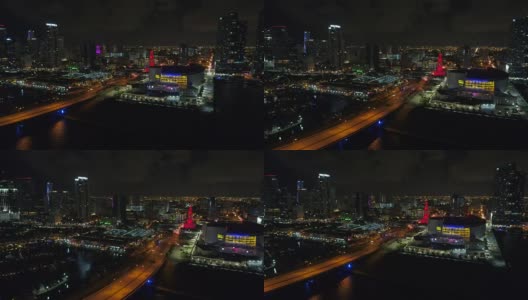 航拍迈阿密市中心的夜景高清在线视频素材下载
