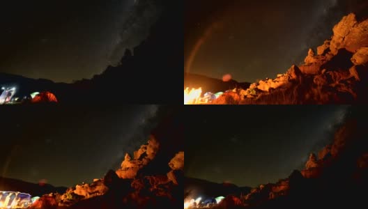 星星在山顶上移动的时间，夜晚的时间，从营地高清在线视频素材下载