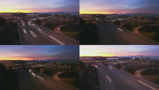 西雅图高速公路交通时间流逝日落高清在线视频素材下载