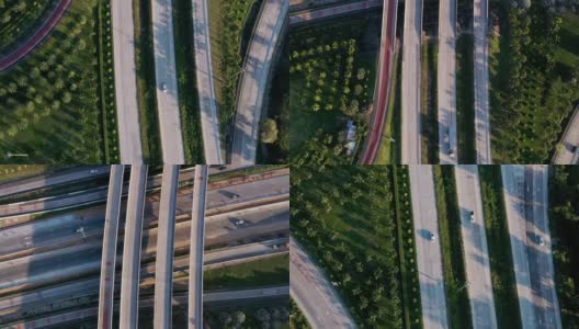 无人机视角下的高速公路交叉口汽车交通和运输技术概念高清在线视频素材下载