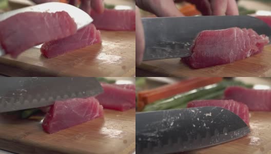寿司师傅在新鲜寿司卷上撒芝麻的跟踪镜头高清在线视频素材下载