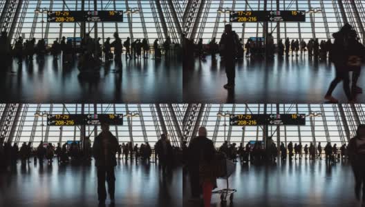 4K时间推移的人群乘客和游客步行和奔跑在高峰时间在浦东国际机场航站楼，中国上海，旅游和交通的概念高清在线视频素材下载