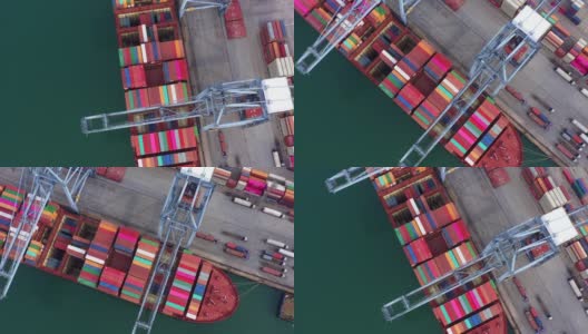 集装箱船，国际物流业务货运海运由集装箱船在公海，空中俯瞰。高清在线视频素材下载