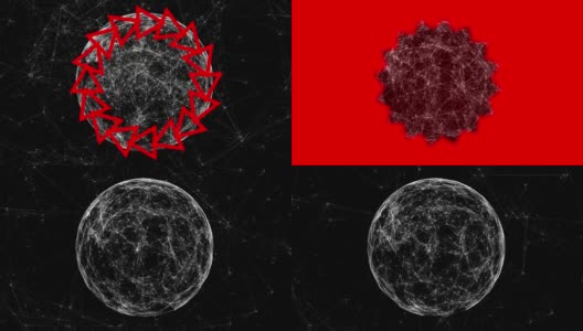 球形半透明的细胞漂浮在黑色与几何红色形状高清在线视频素材下载