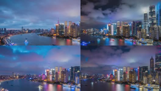 T/L WS HA PAN上海天际线日夜过渡/中国上海高清在线视频素材下载