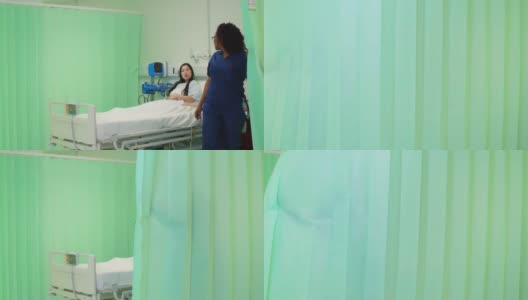 护士用帘子遮住病床高清在线视频素材下载