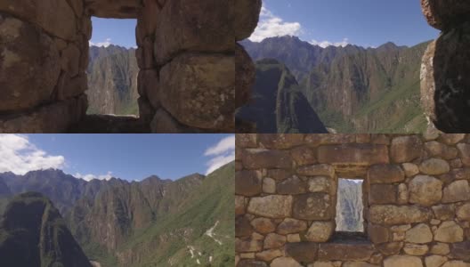 多莉在透过石头窗户看山。秘鲁库斯科的马丘比丘高清在线视频素材下载