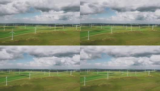 T/L PAN草原上风力涡轮机农场鸟瞰图高清在线视频素材下载